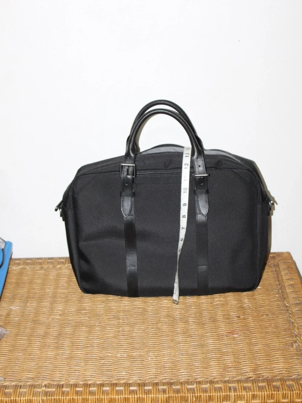 Stuart & Lau Cary briefcase in black with full-grain leather accents. Open Box